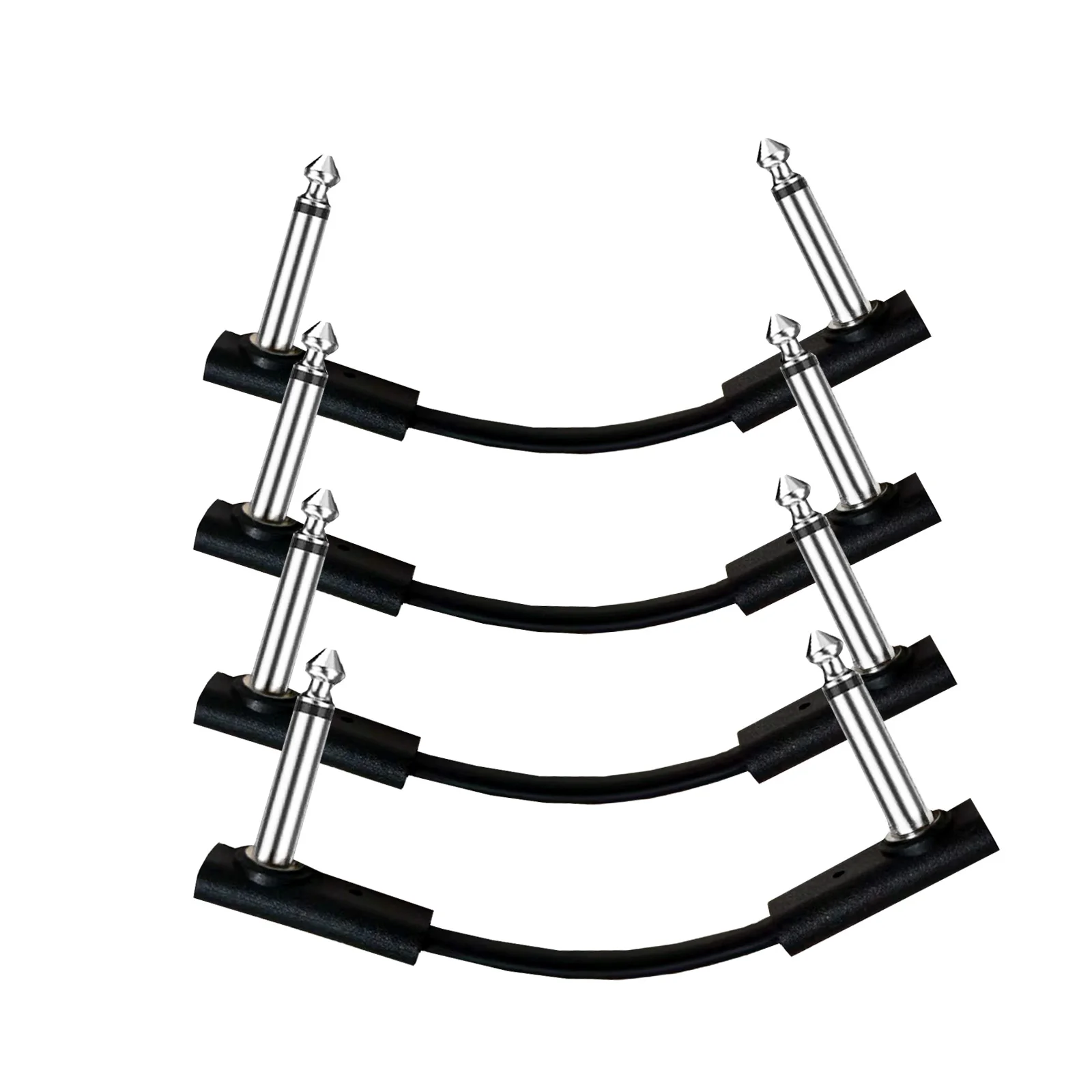 Miwayer Flat Cables for Guitar Effect Pedal 6.35 mm TS Right Angle 5~50cm/Space Saving/Clear Sound/Set of 4