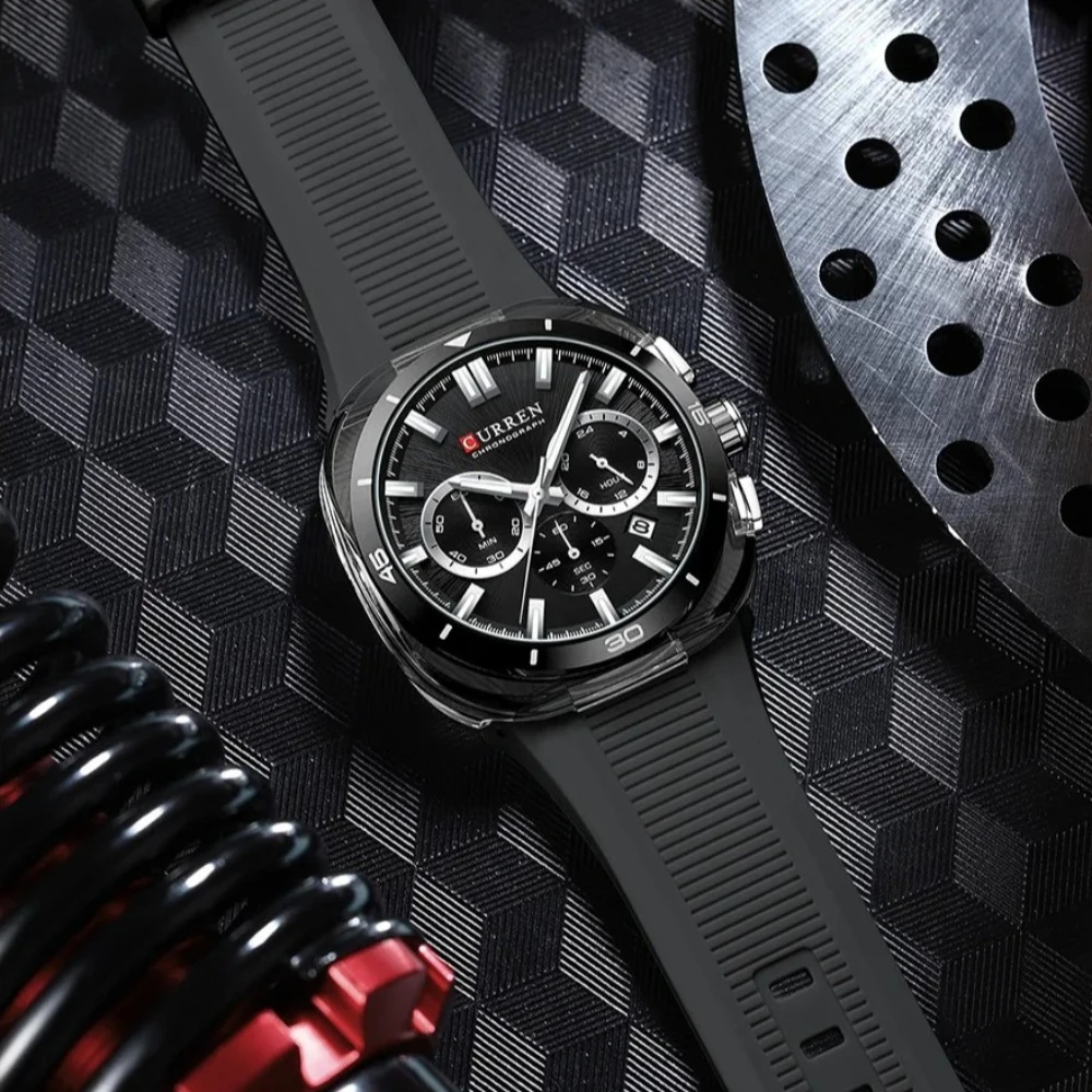 CURREN 8502 New Man's Quartz Wrist Watch Fashion Chronograph six-hand Multifunction Watches Sports Waterproof Silicone strap