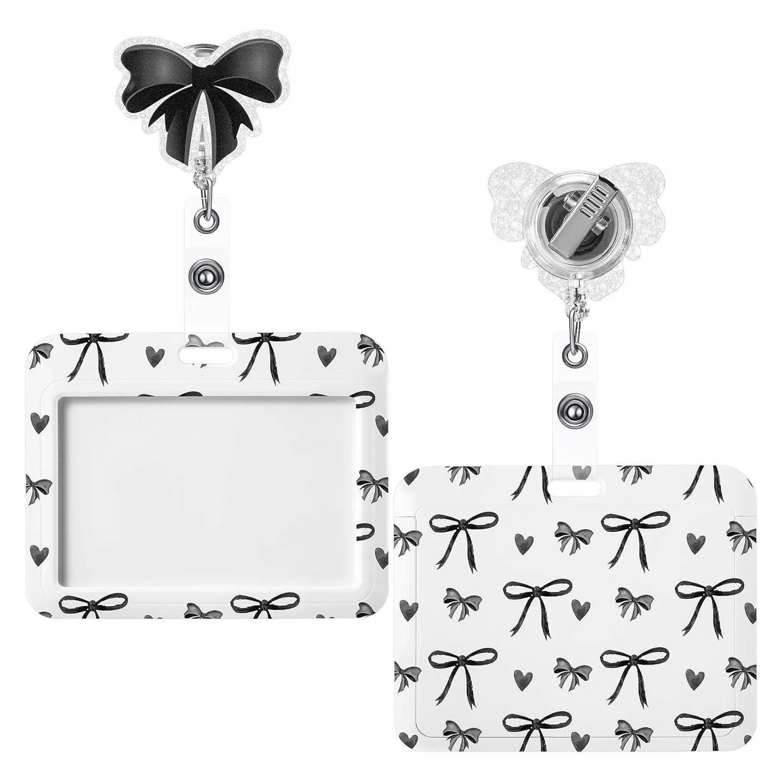 Pink Bow Gifts Horizontal ID Name Tag Badge Card Holder Retractable Badge Reel Alligator Clip Doctor Nurse Office Accessories
