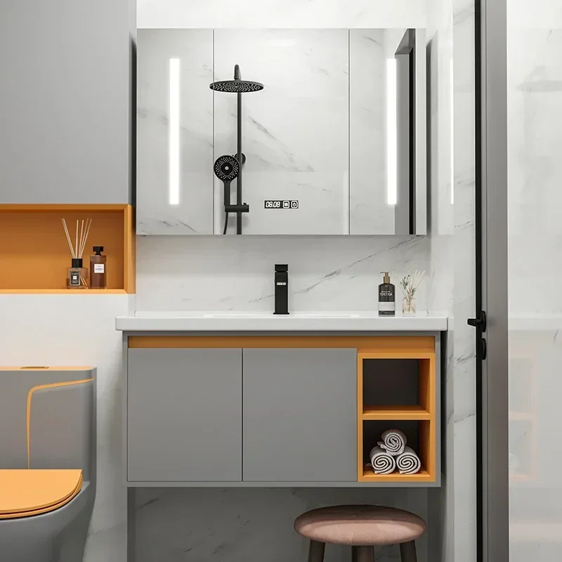 Modern Minimalist Bathroom Mirror Cabinet, Ceramic Washbasin, Vanity Cabinet with Sink, Bathroom Furniture