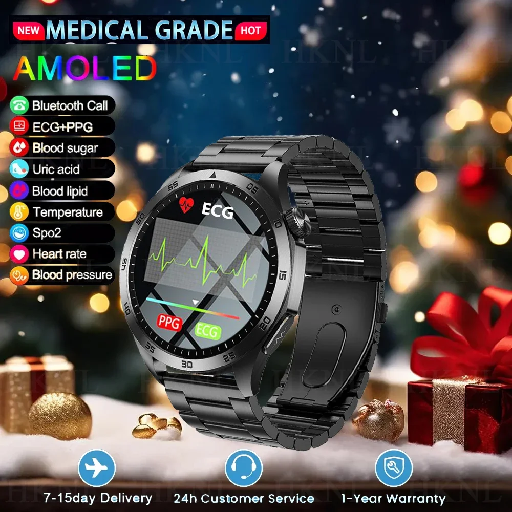 2024 New ECG+PPG Temperature Pulse Physiotherapy Smartwatch Men 466*466 HD Health Management BT Call Sports Waterproof Watches