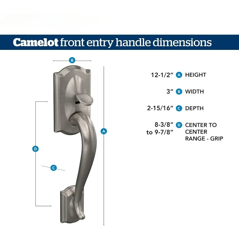 FE285 CAM 716 GEO Camelot Front Entry Handleset with Georgian Knob, Lower Half Grip, Standard Interior Trim