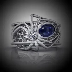 Europe and America Creative Blue Zircon Crystal Spider Ring Women Punk Style Party Animal Ring Jewelry Handicrafts Wholesale
