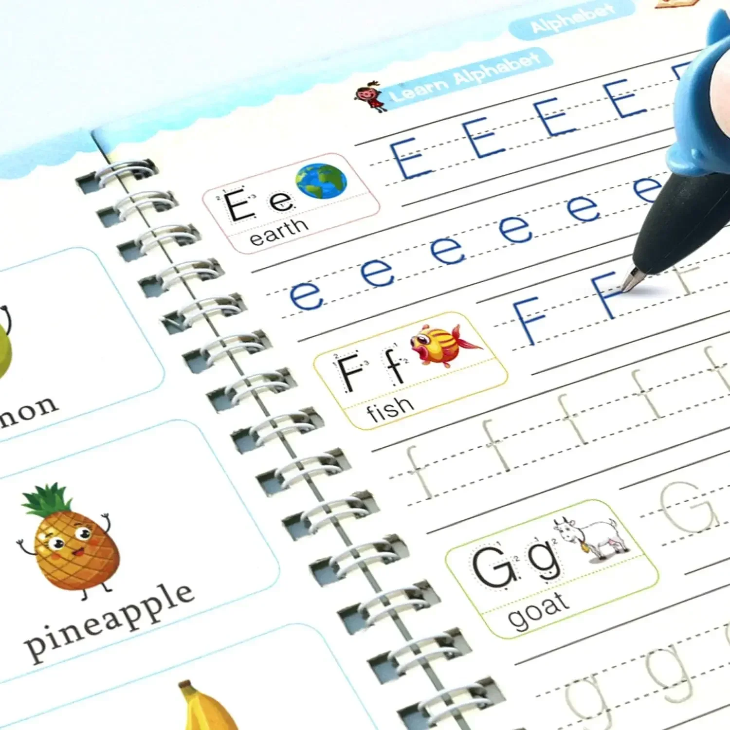 Copybook Inglês para Caligrafia, Magic Copy Book, Limpando Grátis, Caneta Infantil, Kids Writing Sticker, 4 Livros, Montessori