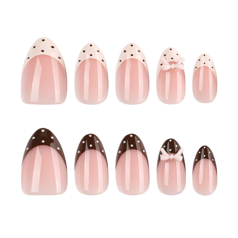24pcs Press on Nail Tips with A Delicate Bow and Polka Dot Design in An Almond Shape Perfect for Girls or As A Gift for A Friend