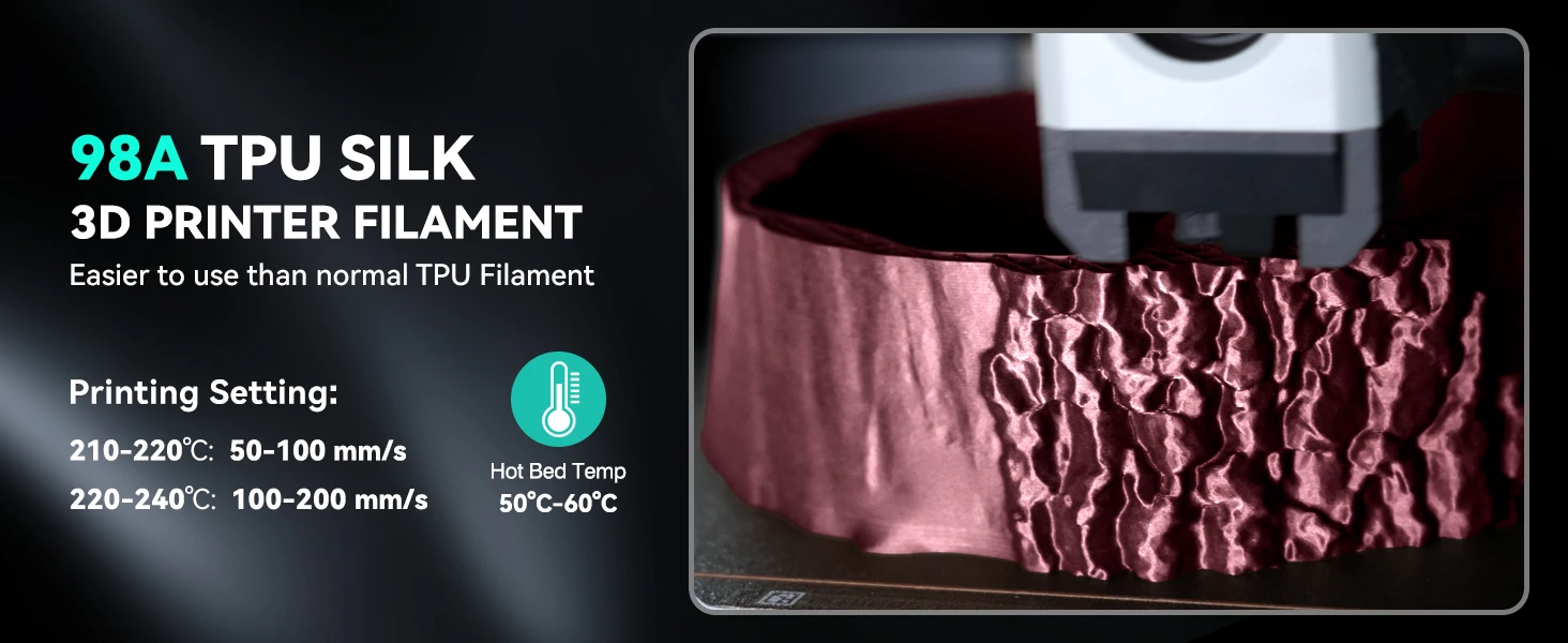 SUNLU 2 kg TPU-Seidenfilament, 1,75 mm, 1 kg Spule, flexibles, glänzendes Seidenfilament mit glatter Oberfläche für FDM-3D-Drucker, 98 A TPU-SEIDE – Detail 10