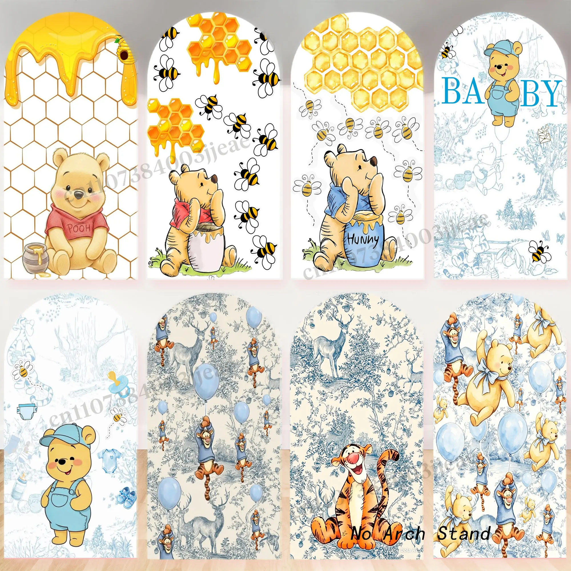Toile de fond photo Winnie l'ourson pour garçon et fille, décoration de fête d'anniversaire de bébé, toile de fond photographique en tissu élastique