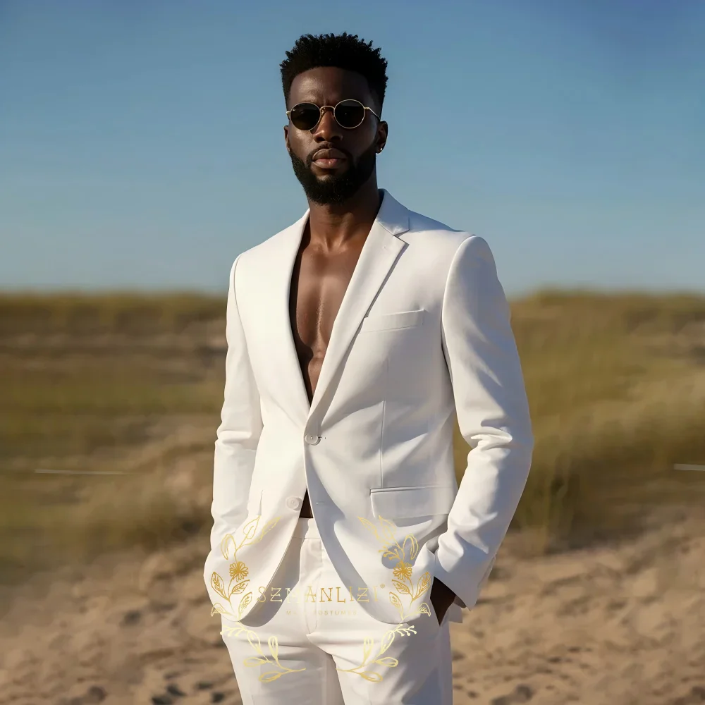 

Luxury Suits for Men Wedding Groom Banquet Party Business Male Clothing Single Breasted Blazers Sets White 2 Pieces Jacket Pants