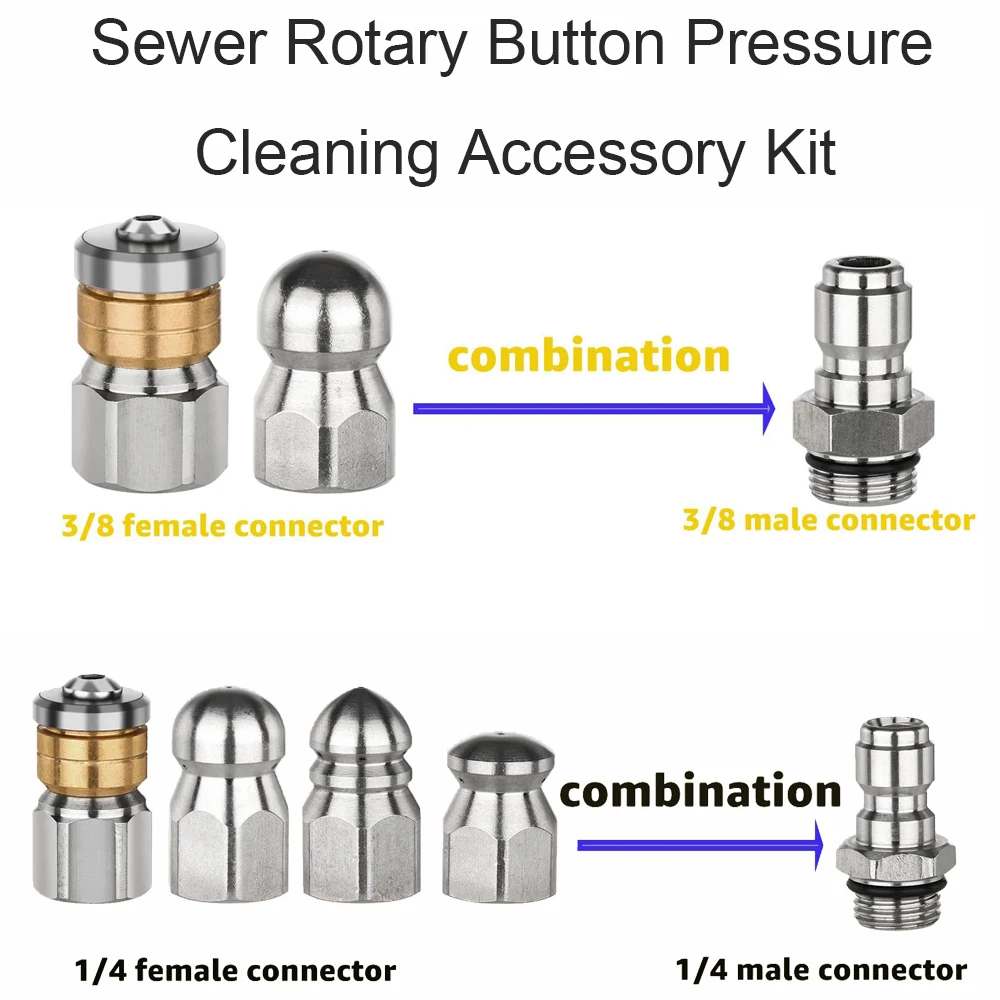 5000PSI 1/8'' 1/4'' 3/8'' High Pressure Jetter Pressure Drain Jetter Hose Nozzle for Toilet Industrial Pipelines Kitchen Sewers