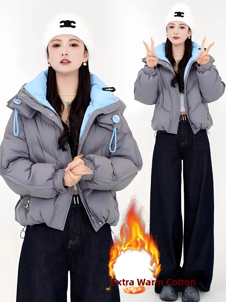 Thiened Faionable Down Cotton Jaet Dames Winter Nieuwe Sle Fce Gevoerde Casual Katoenen Jas Bovenkleding