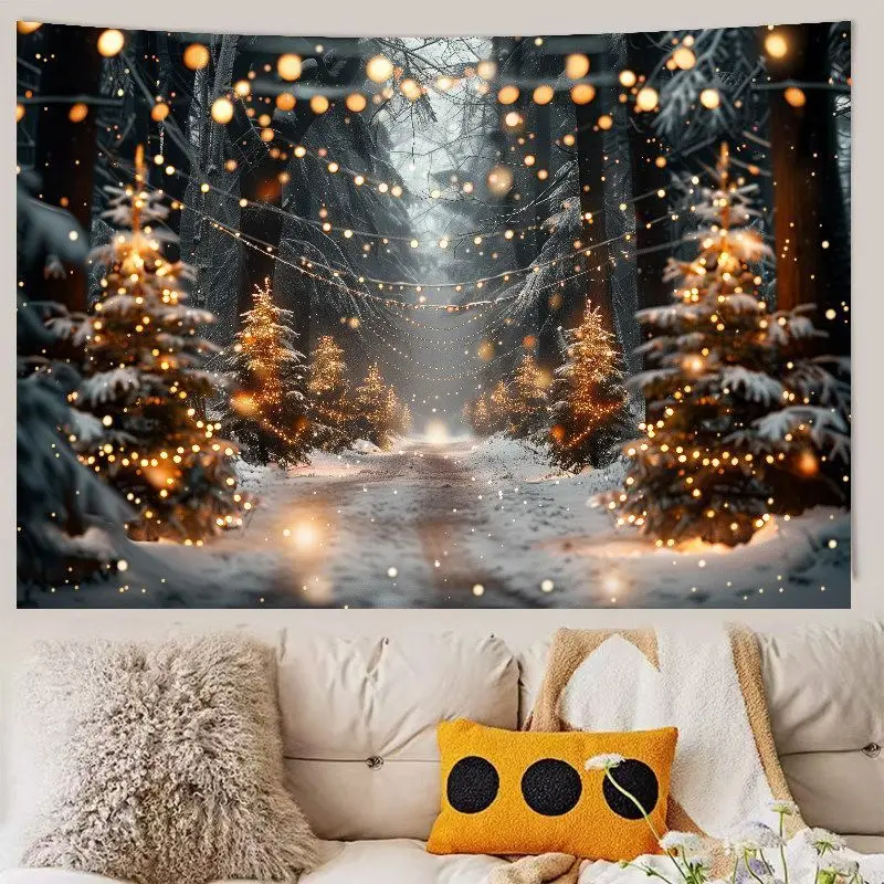 VIKAMA Wall Tapestry Christmas Stone Fireplace Socks Gifts Tree Winter Holiday Wall Hanging Home Decor Living Room Bedroom Soft