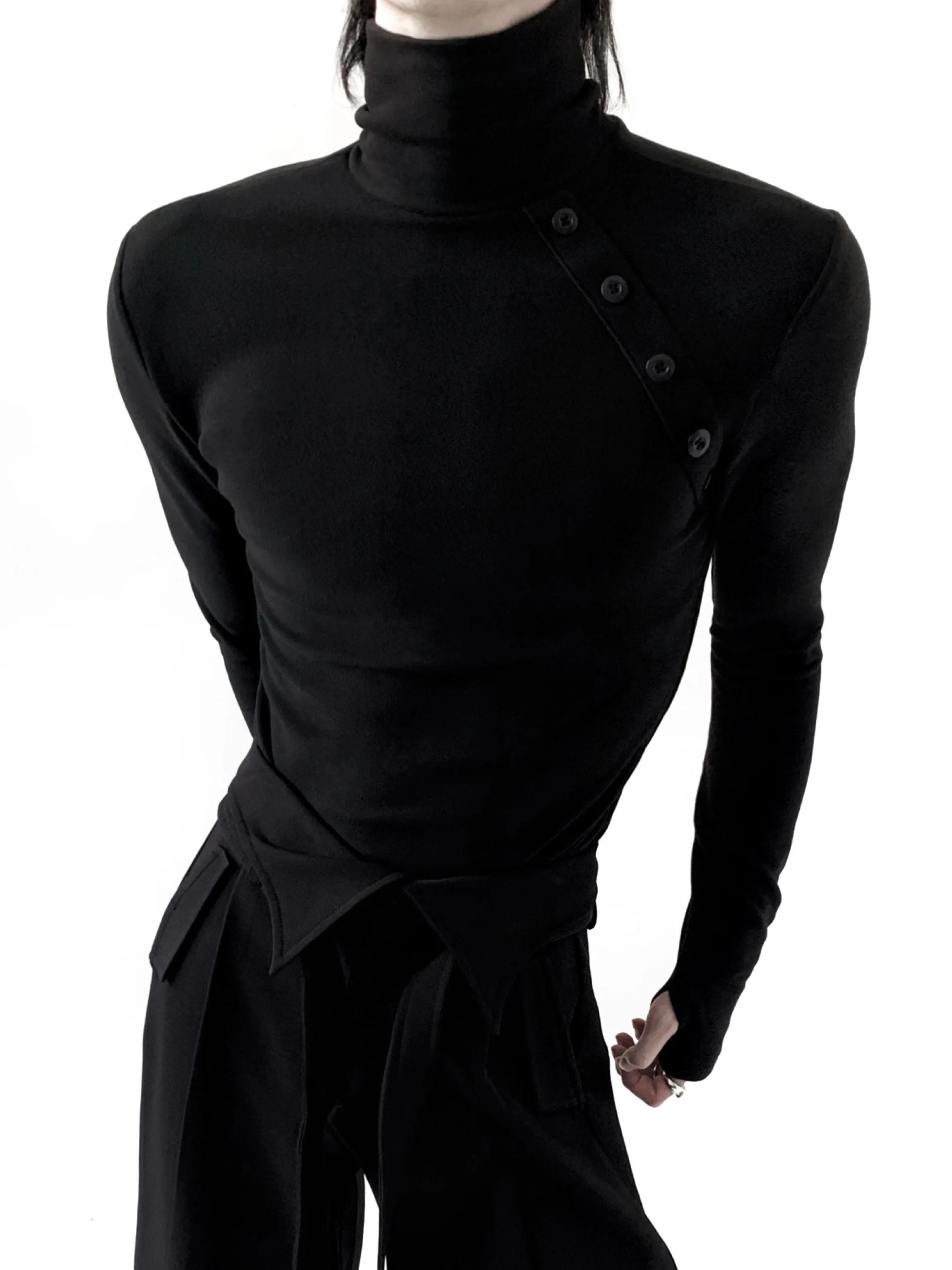 High Neck Long Sleeve Men's Base Shirt Skin-friendly Warmth Locking Slim Fit T-shirt Handmade Thermal Regulation Base Layer