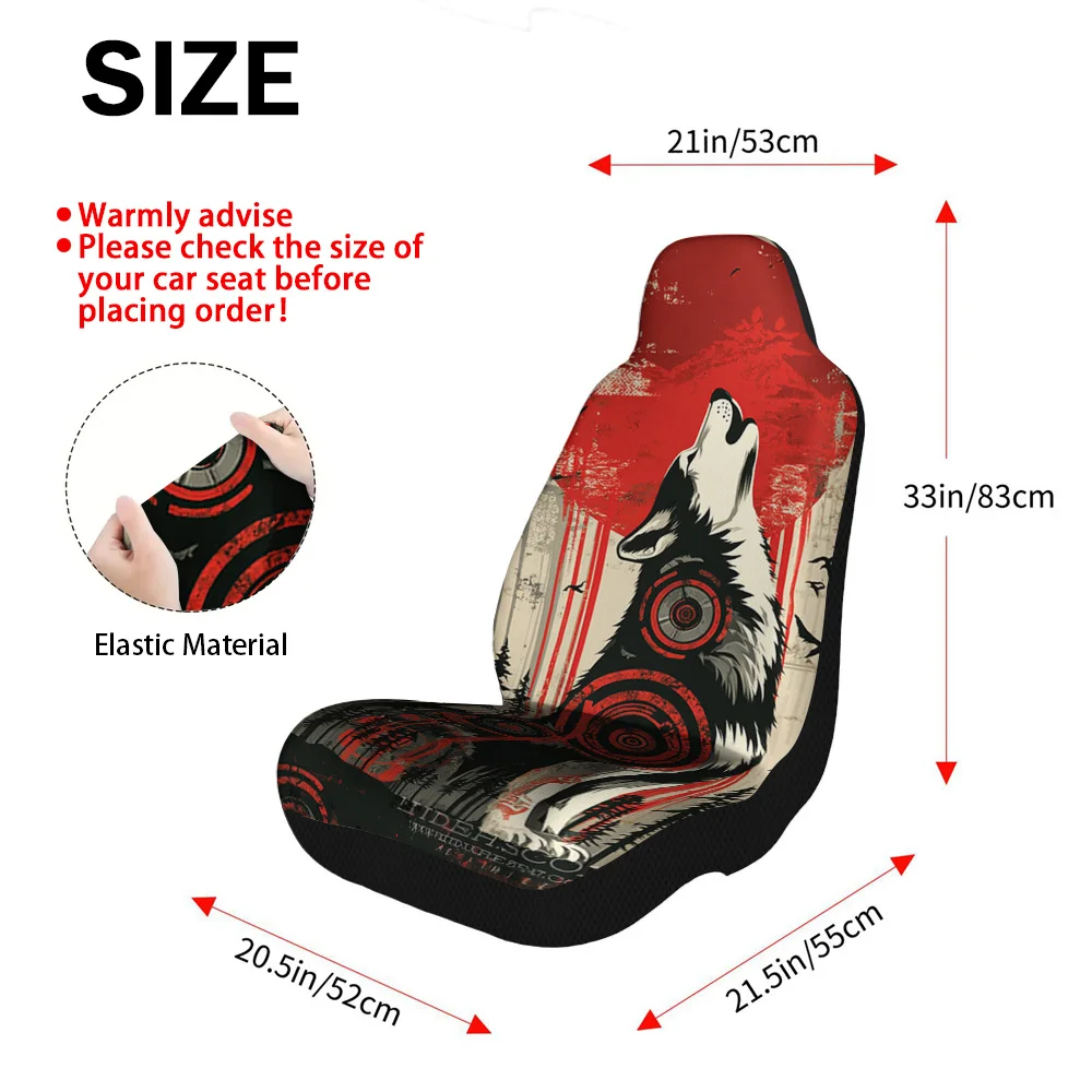 2pcs, Modern Abstract Wolf Red Moon Print Front Seat Covers, Durable And Soft, Universal Fit For Front Seats, Ideal For Stylish