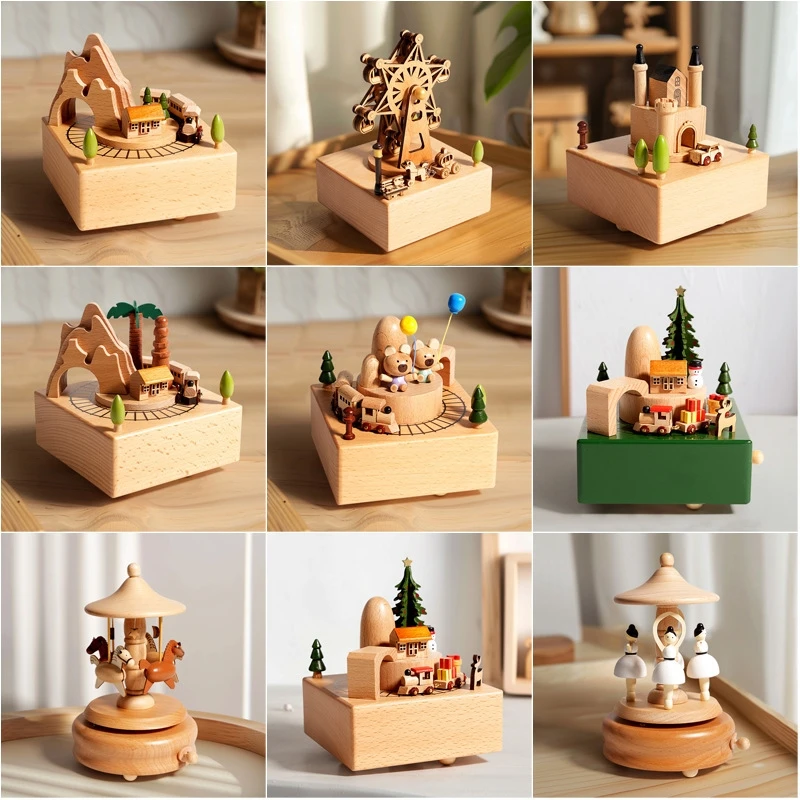 Wooden Rotating Carousel Music Box With Spinning Ballerina Eight Tone For Girls Home Table Decor Birthday Gift Vintage For Teens