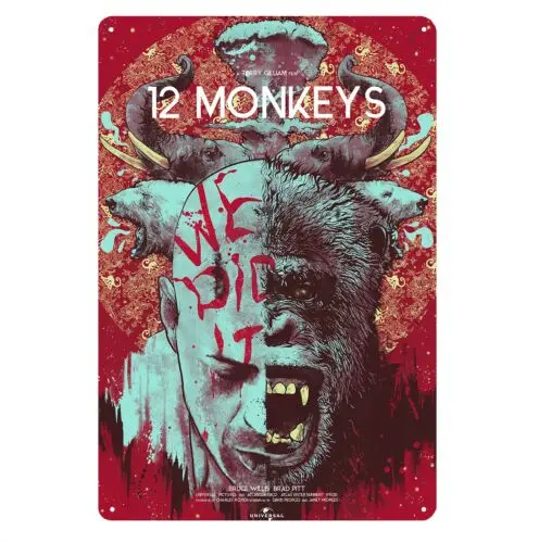 1 час, 12 двенадцать обезьян Брюс Уиллис фильм металлический плакат жестяная вывеска - 20x30 см тарелка