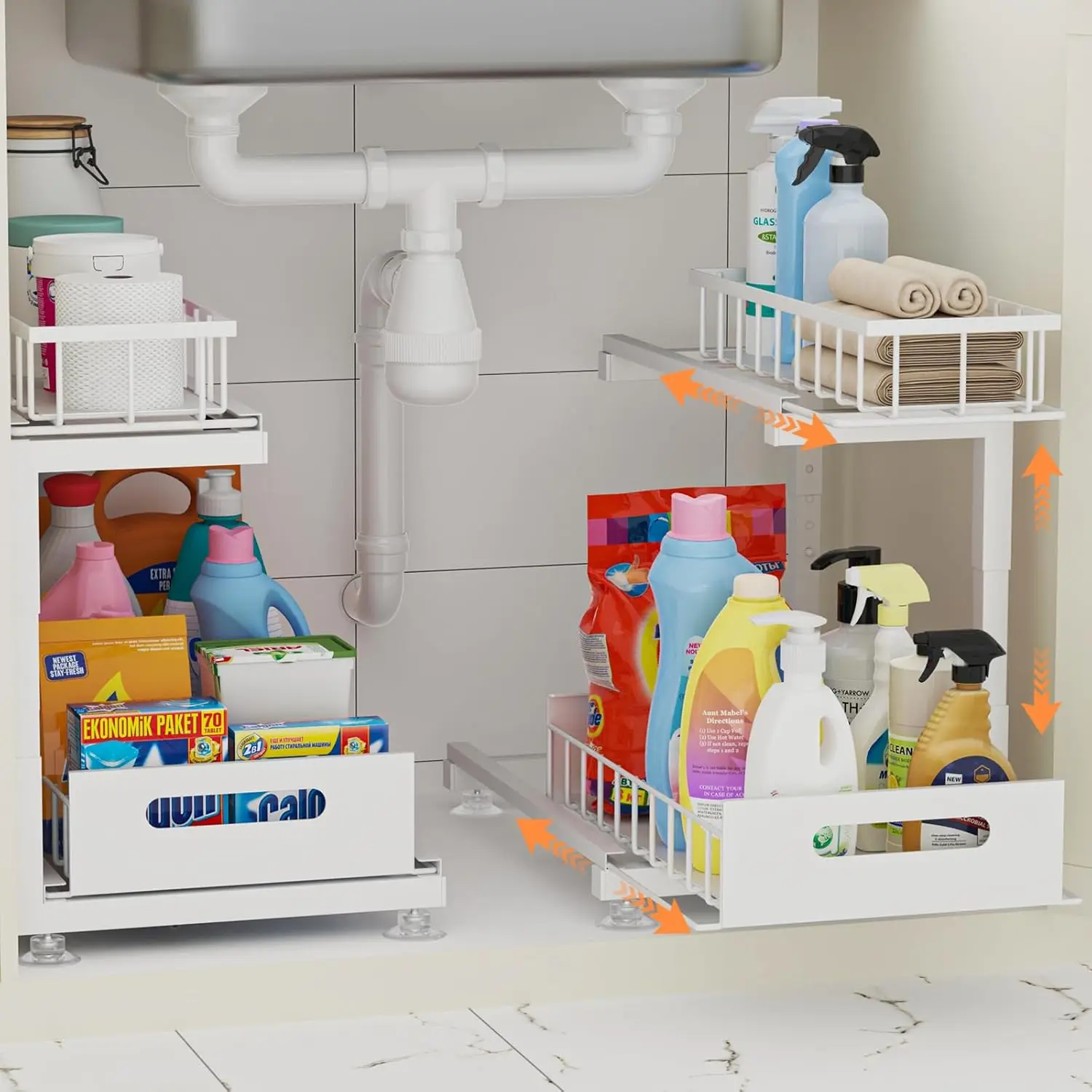 

Органайзер под раковину, прочный металлический выдвижной органайзер для шкафа, регулируемая по высоте полка-органайзер для раковины, многофункциональный