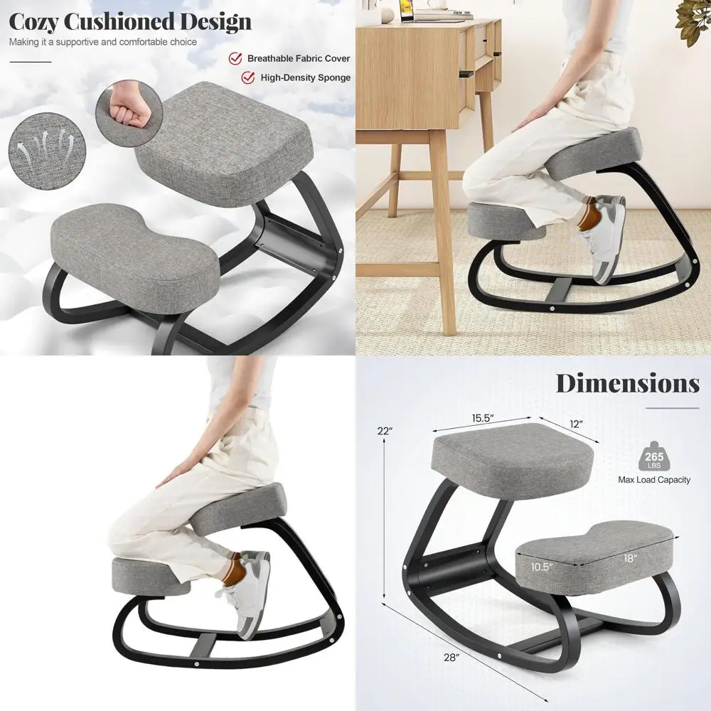 

Ergonomic Wooden Kneeling Chair with Cushion for Improved Posture and Back Support, Suitable for Home Office Use