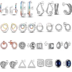925 Sterling Silver Geometric Simplification Series Stud Earrings Zircon For Women Exquisite Daily Wear Jewelry Accessories Gift