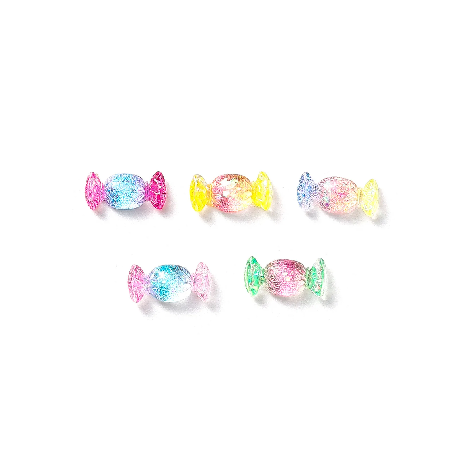 Food Play Candy Nail Art Charms Iridescent Gradient Gold Foil Rainbow Candy Resin Nail Rhinestone Decoration DIY Nails Accessory