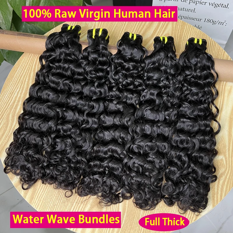 Super Double Drawn Water Wave Human Hair Bundles 100% Raw Virgin Hair Extensions For Women Wet And Wavy Vietnamese Hair #1B