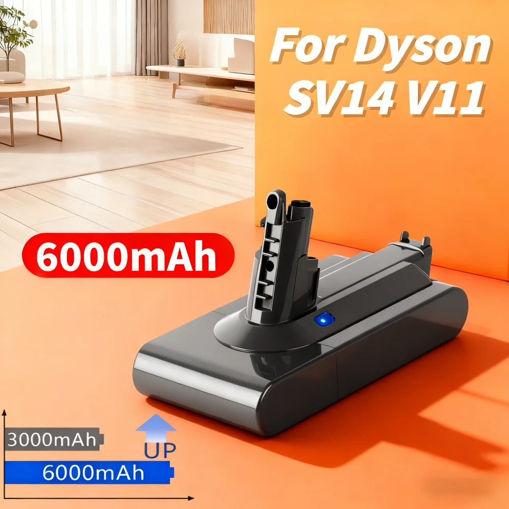 Replacement Battery 25.2V 6000mAh Screws-in Compatible for Dyson SV14, V11 Absolute/Complete/Motorhead/Fluffy Vacuum Cleaner
