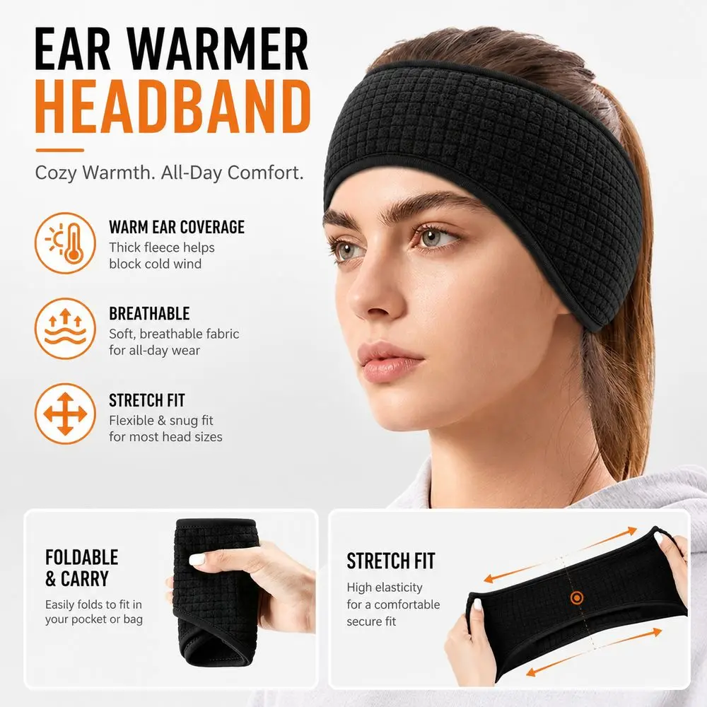 New Polyester Ear Warmer Headband Thickened Windproof Thermal Headband Stretchable Sweat Wicking Sports Headband Cycling