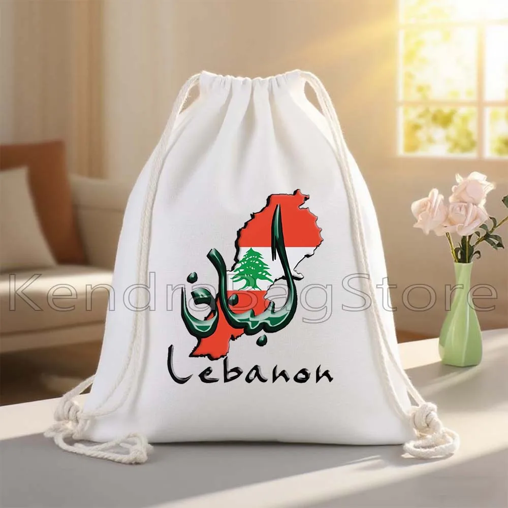Cute Gifts Beirut Lebanon Flag Map Lebanese Girl Canvas Drawstring Bag Soccer Backpack Gym Sackpack String Bag for Hiking Sports