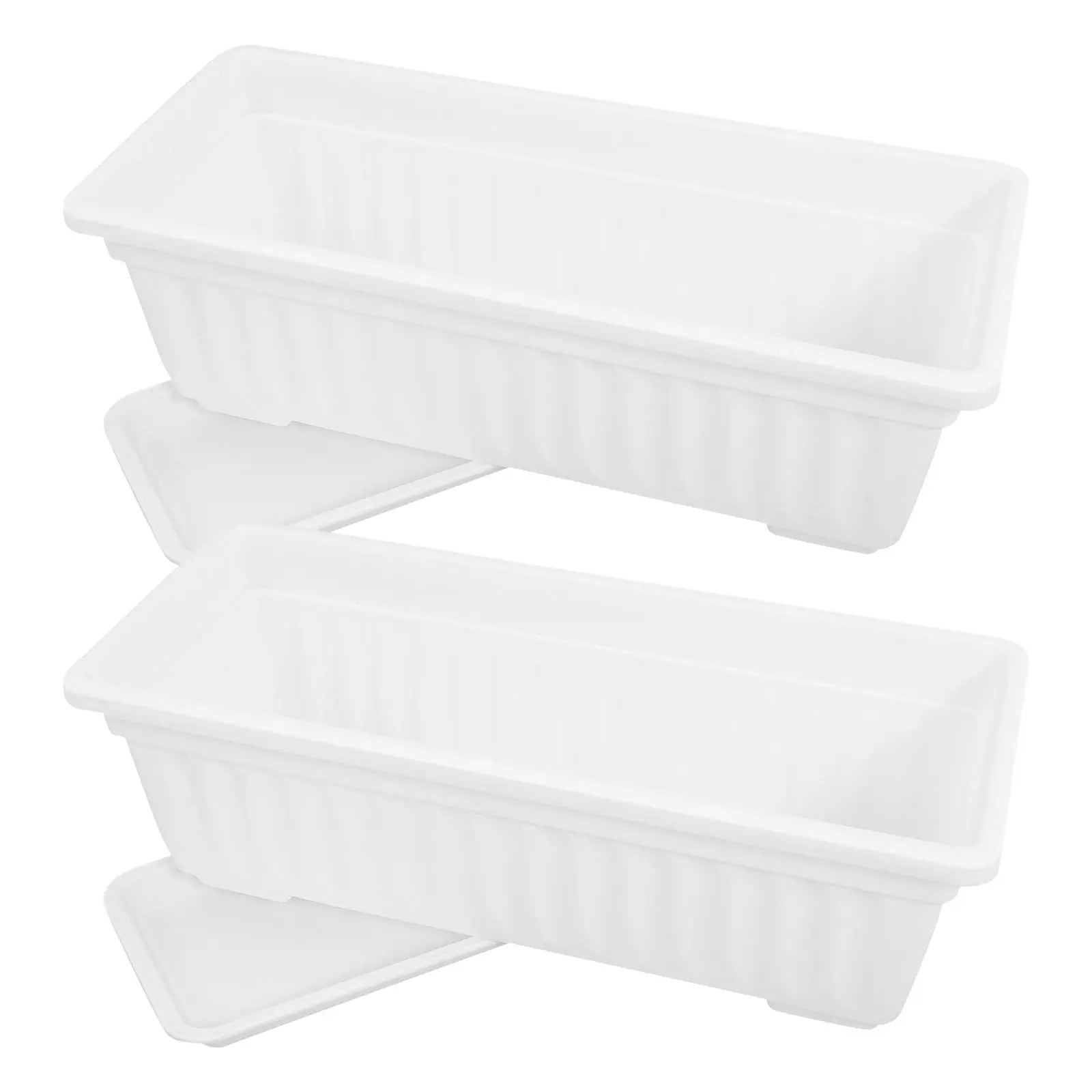 

2 Pcs Large Rectangular Thickened Vegetable Planting Bins White Plastic Garden Planters With Tray For Home Flower Pot Outdoor