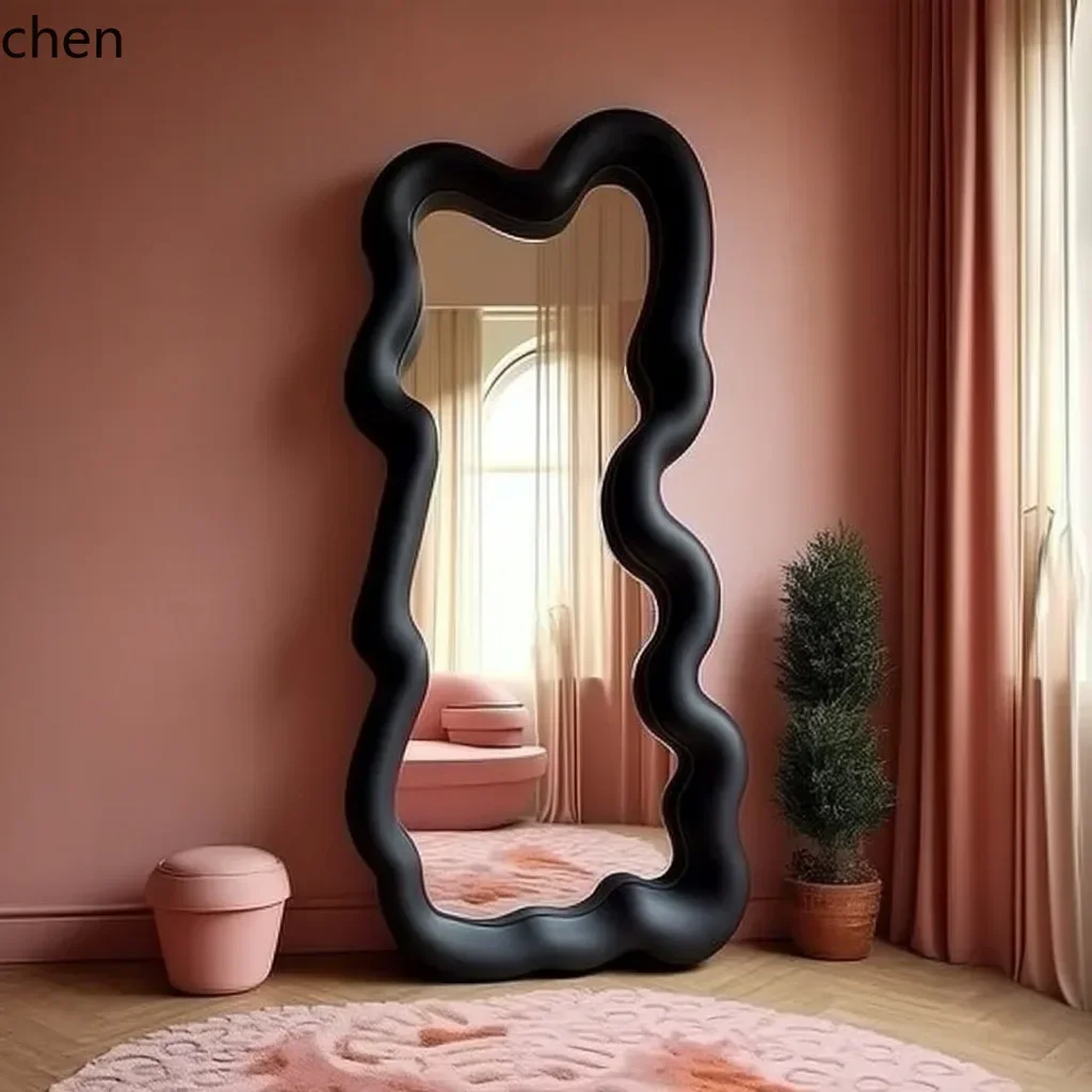 DSA  Irregular Solid Wood Wave Floor Makeup Mirror Bedroom Entrance