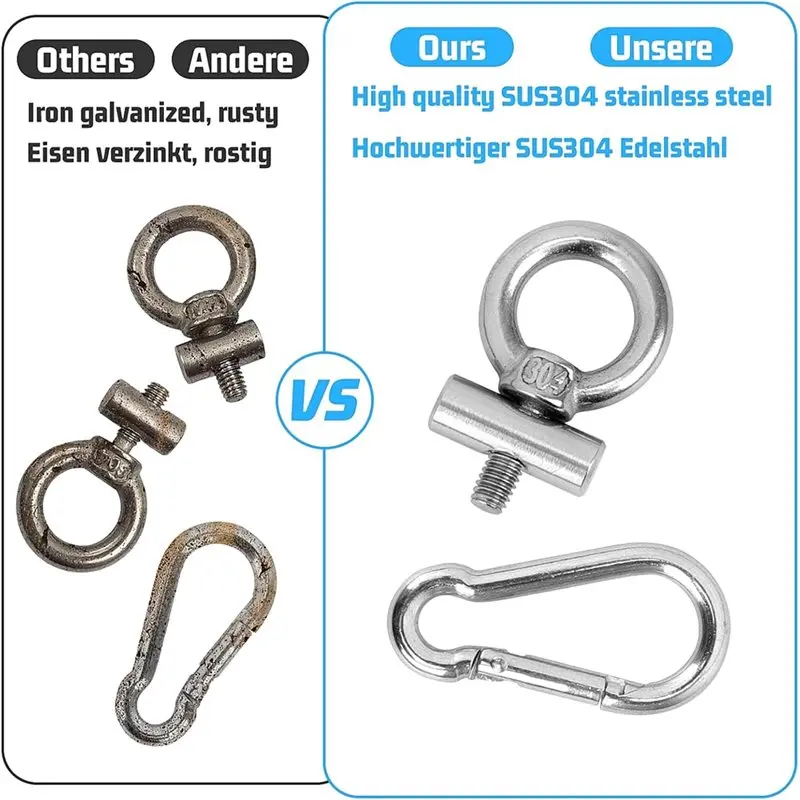 Set Of 8, 6 Mm Stainless Steel Piping Strip Hooks, 8 Pack With Keder Stoppers And Carabiners For Awnings For Caravan