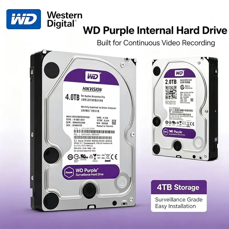 Western Digital WD Purple HDD 1TB 2TB 3TB 4TB SATA 6.0Gb/s 3.5" Hard Drive Disk For Security System Video Recorder Ssd Hard Disk