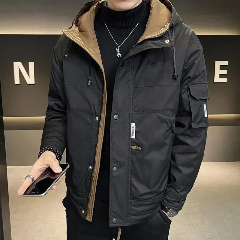 Men Coat Autumn Winter New Korean Style Trendy Hooded Male Down Cotton-Padded Jacket Casual Thicken Warm Large Size Outwear 2024