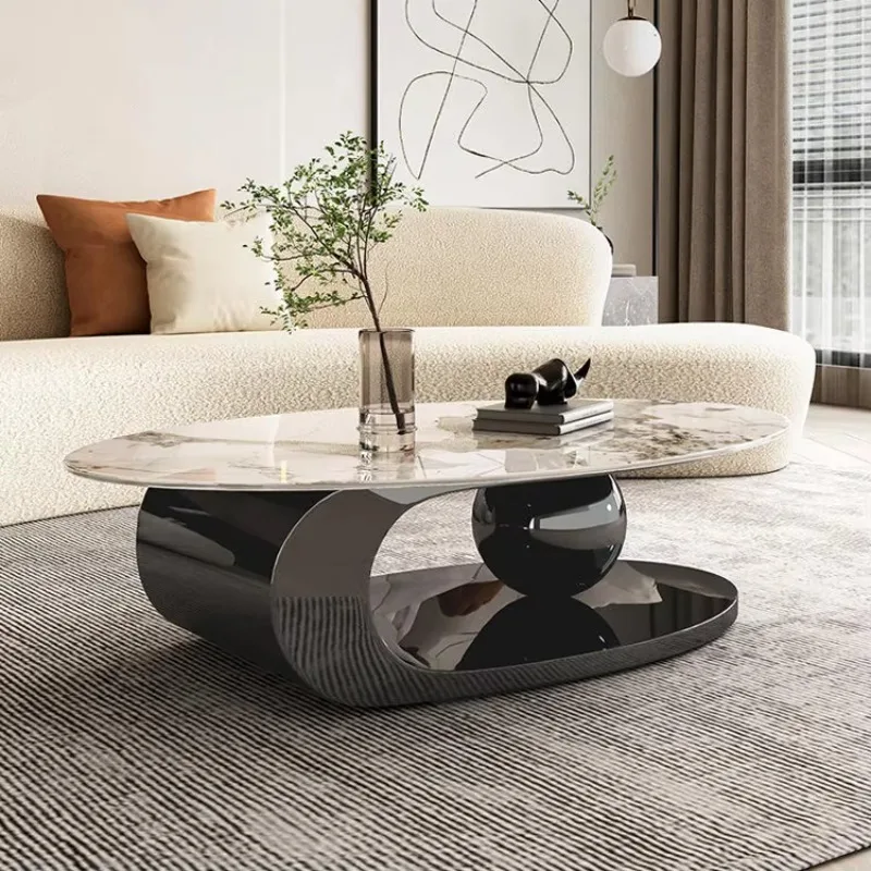 Modern Luxury Gold Couchtisch Sintered Stone Cofees Coffes Table Set Marble Oval Coffee Table for Living Room