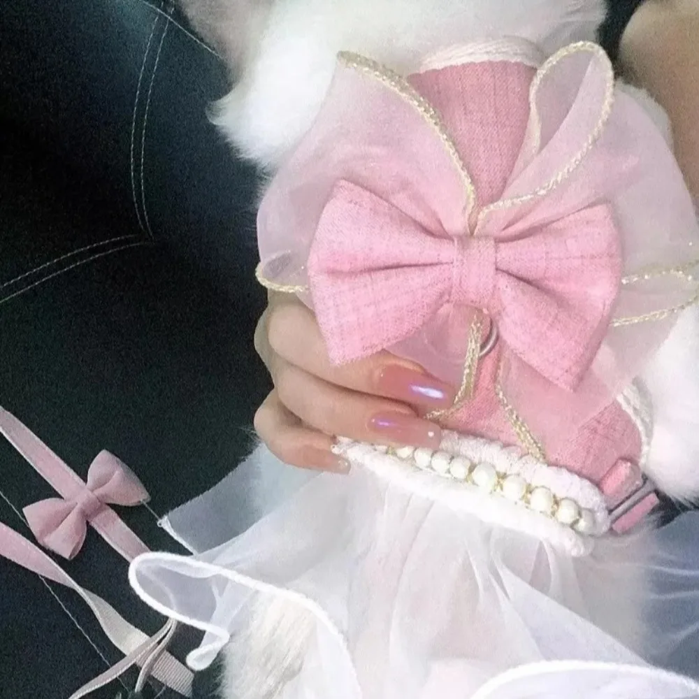 لطيف الأميرة نمط القط تسخير المقود قابل للتعديل النايلون القط سترة تنفس مع Bowknot الحيوانات الأليفة حزام الصدر تبادل لاطلاق النار الصورة