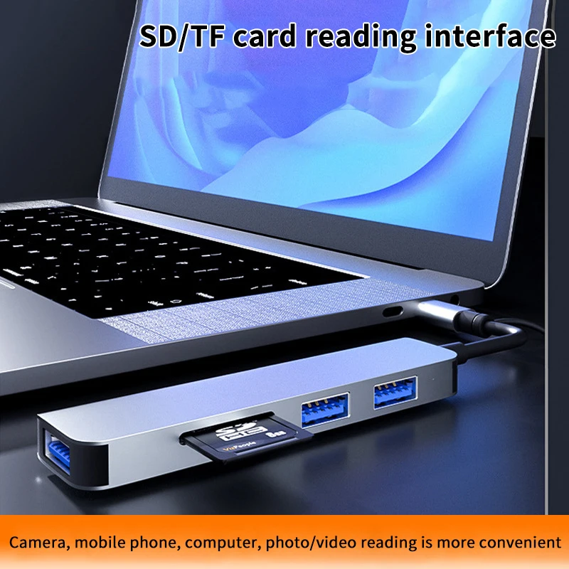 5 In 1 USB Type C HUB Docking Station With Micro TF SD Splitter Card Reader For Macbook Laptops Tablet Phone Disk Converter