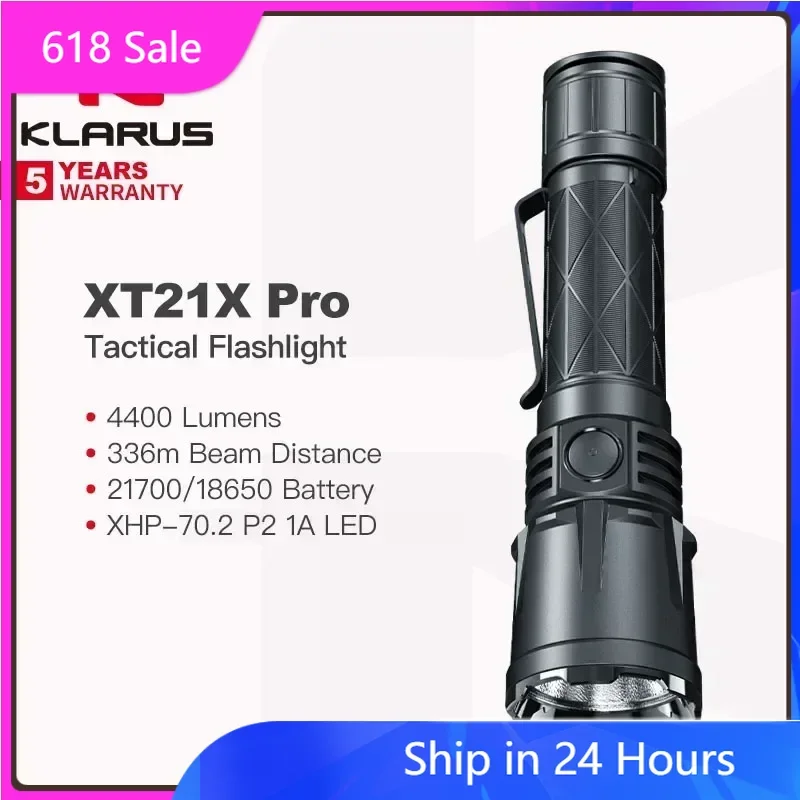 

Klarus XT21X Pro Tactical Flashlight With 18650 Battery, 4400 Lumens 336m Beam Distance,Patented Tail Dual-Switch,ITS Protection
