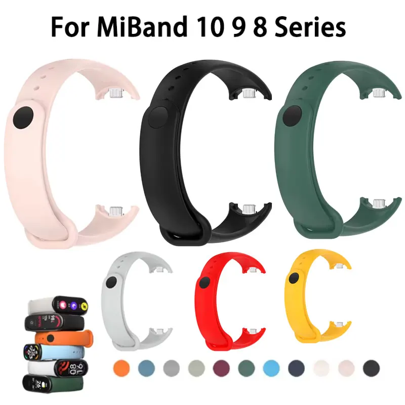 Silicone Strap Soft for Xiaomi Mi Band 10 9 8 Strap NFC Sport Rubber Bracelet pulseira Correas Smart Band 10 9 8 Accessories