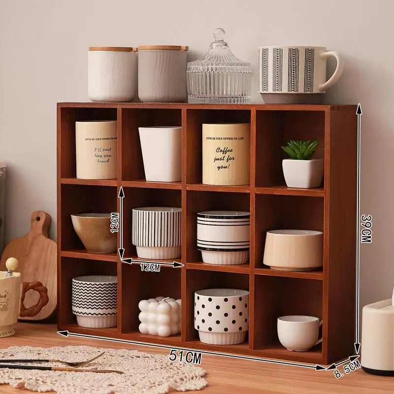 Solid Wood Water Cup Storage Rack Wall Decoration Blind Box Storage Rack Wall Desktop Solid Wood Twelve Grid Storage Box