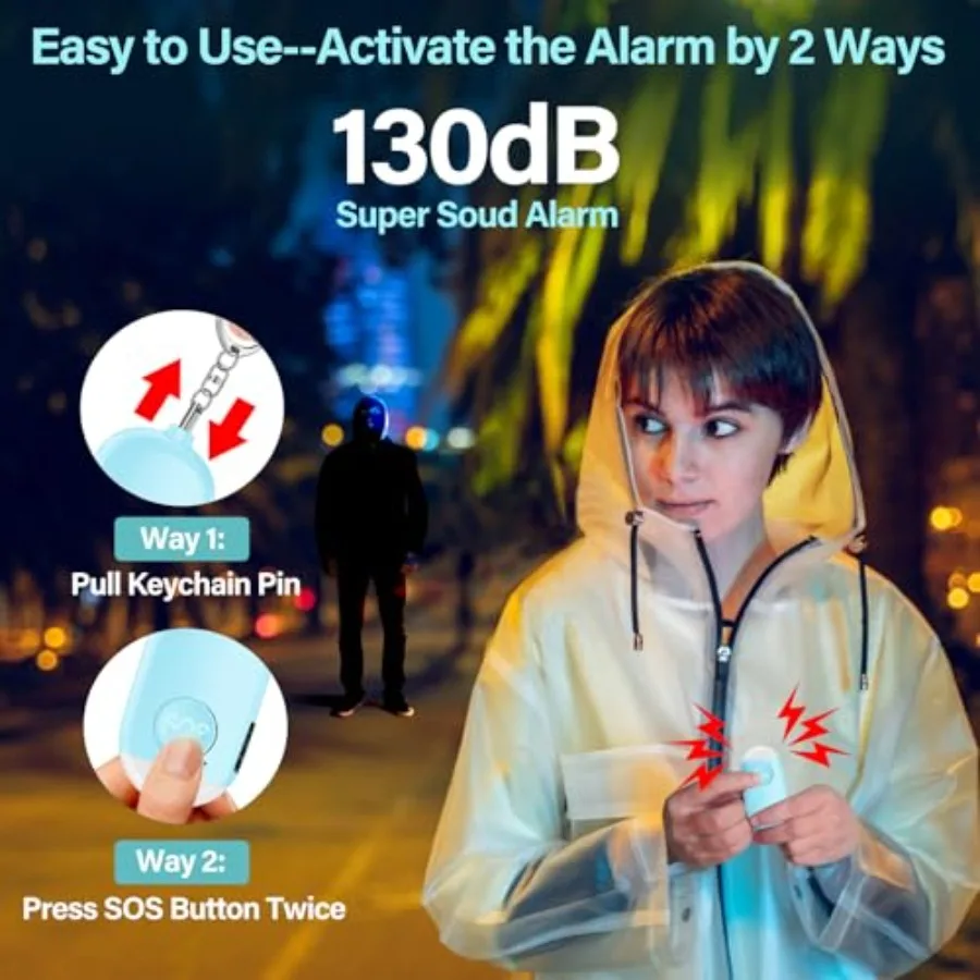 Personal Safety Alarm for Women, Rechargeable 130dB Self Defense Alarm Keychain with LED Flashlight, Emergency Safe Sound Secur