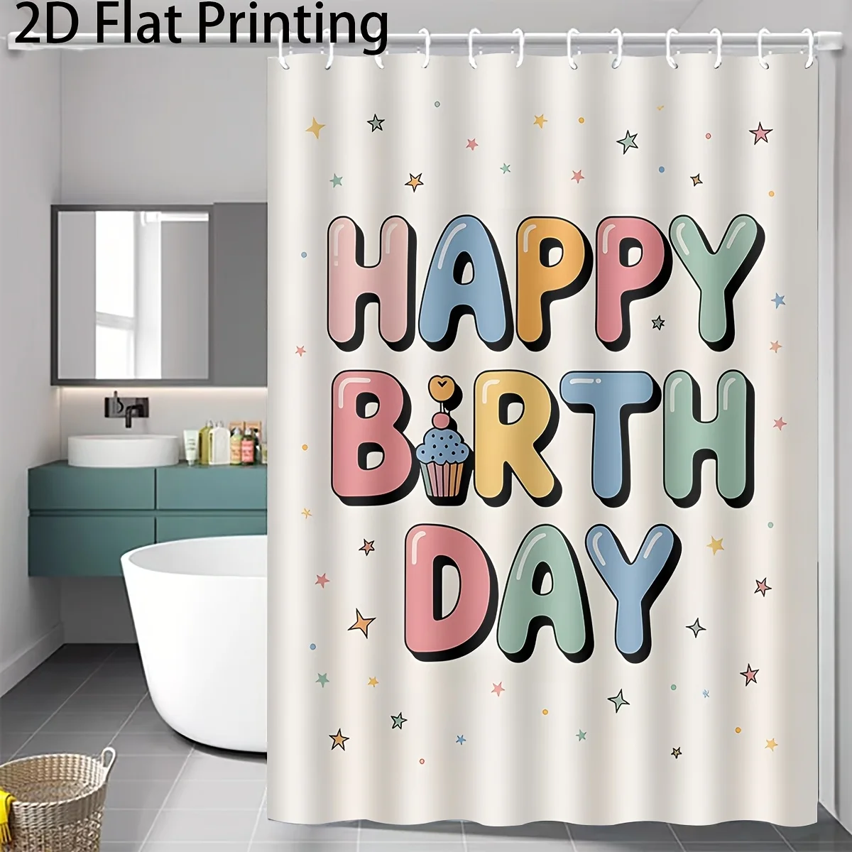

Cute Happy Birthday Shower Curtain Bathroom Decor Waterproof Cupcake Shower Curtain 180x180cm Party Gift