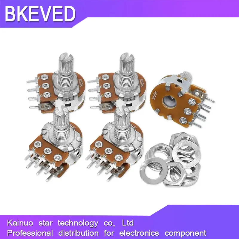 5pcs WH148 B1K B2K B5K B10K B20K B50K B100K B500K 6Pin 20mm Shaft Amplifier Dual Stereo Potentiometer 1K 2K 5K 10K 50K 100K 500k