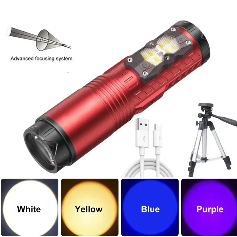 Super Bright LED Fishing Flashlight USB Rechargeable Outdoor Handheld LED Spotlight 30W 10000mAh with Tripod for Hunting