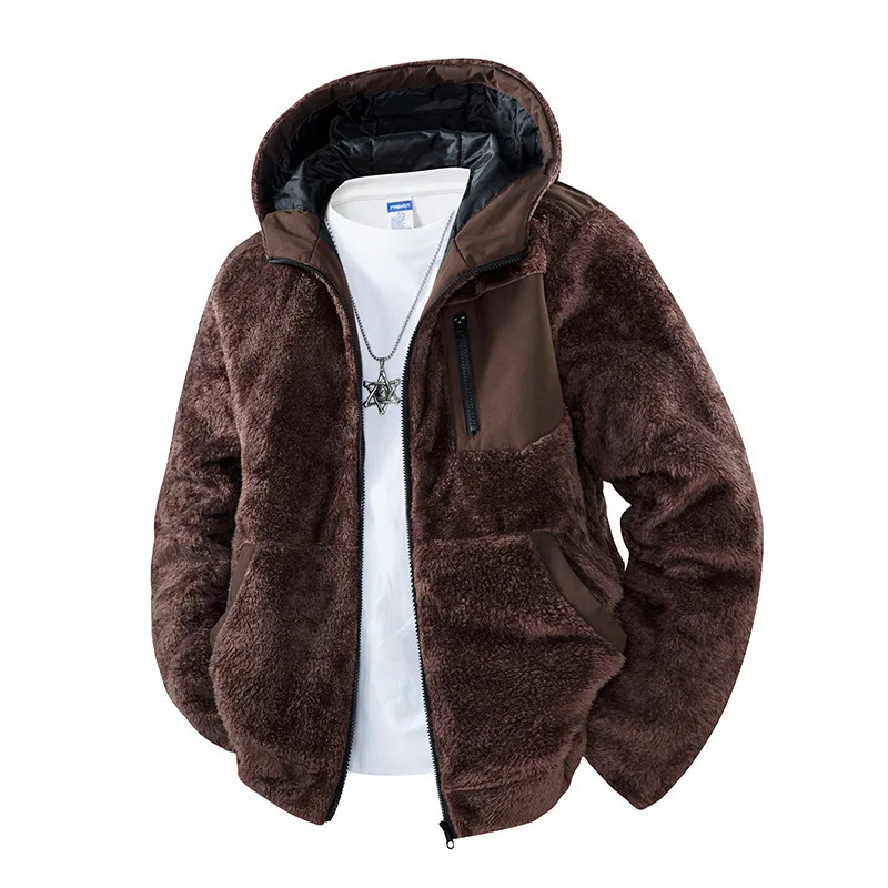 

Casual Fleece Lined Hooded Jacket Autumn Winter New Style Pure Color Open Front Cardigan Outerwear Long Sleeve