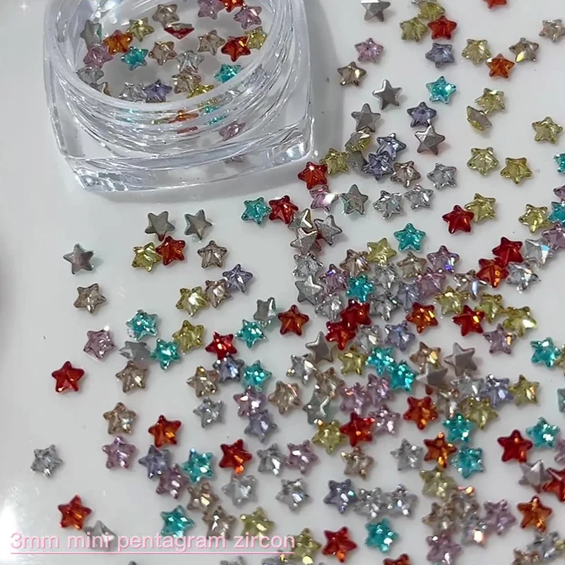 1Box 30Pcs Sparkling Pentagram Zircon Nail Charms Cute Minimalist Flatback Rhinestones 3mm Multi-color Mini Star Gems Nail Parts