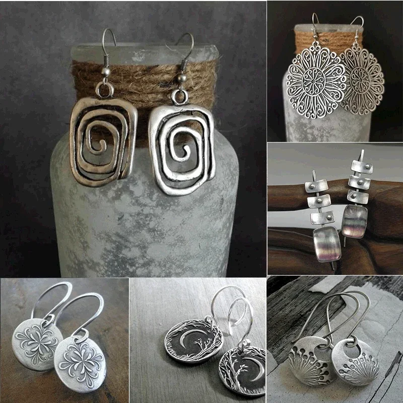 2022 novo simples geométrico longo gancho brincos senhoras personalidade étnica antigo triângulo metal espiral brincos jóias