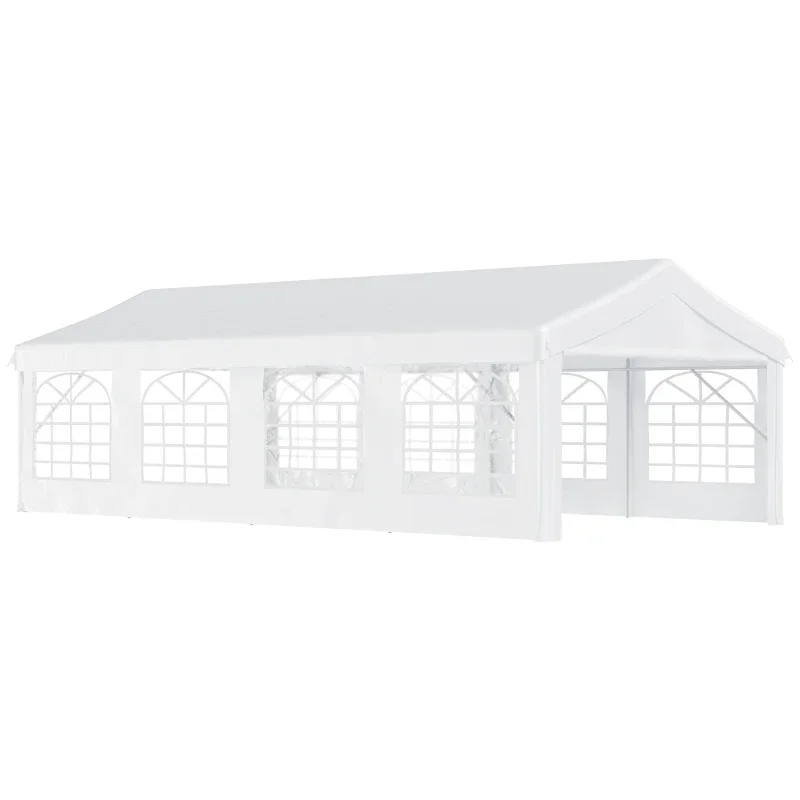 

White 13' x 26' Heavy-duty Outdoor Carport Party Event Tent,Patio Gazebo Canopy Pavilion with 4 Sidewalls,8 Windows For backyard