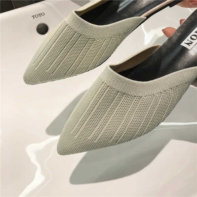 New Women\'s Summer Solid Toe-covered Slipper Fashion Pointed Woven Breathable Lazy Slippers Flat Sandals Women Mule Slides Shoes