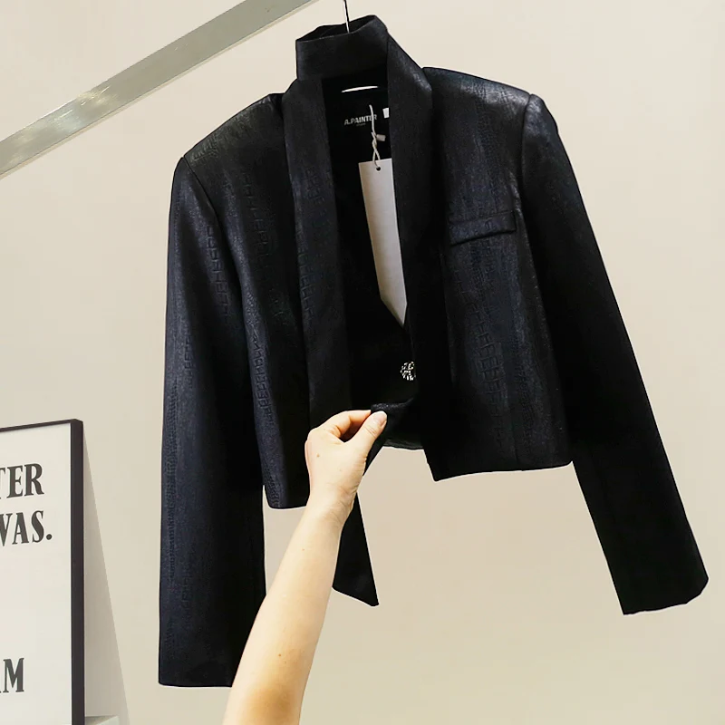 

Korean Sle Faion Heavy Work Sa Decorated Suit Jaet Loose Long Sve Trendy Top Women's Casual Polyester Fiber