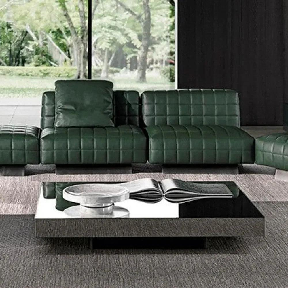 Postmodern stainless steel mirror coffee table Italian light luxury living room large apartment square table designer high-end