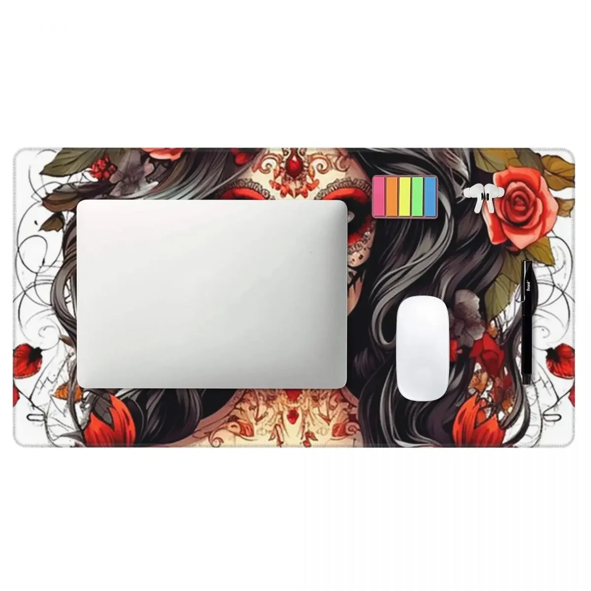 Large Mouse Pad Mexican Catrina Girl Day Of The Dead Sugar Skull Gamer PC Laptop Mats Keyboard  Accessories Desk Mat